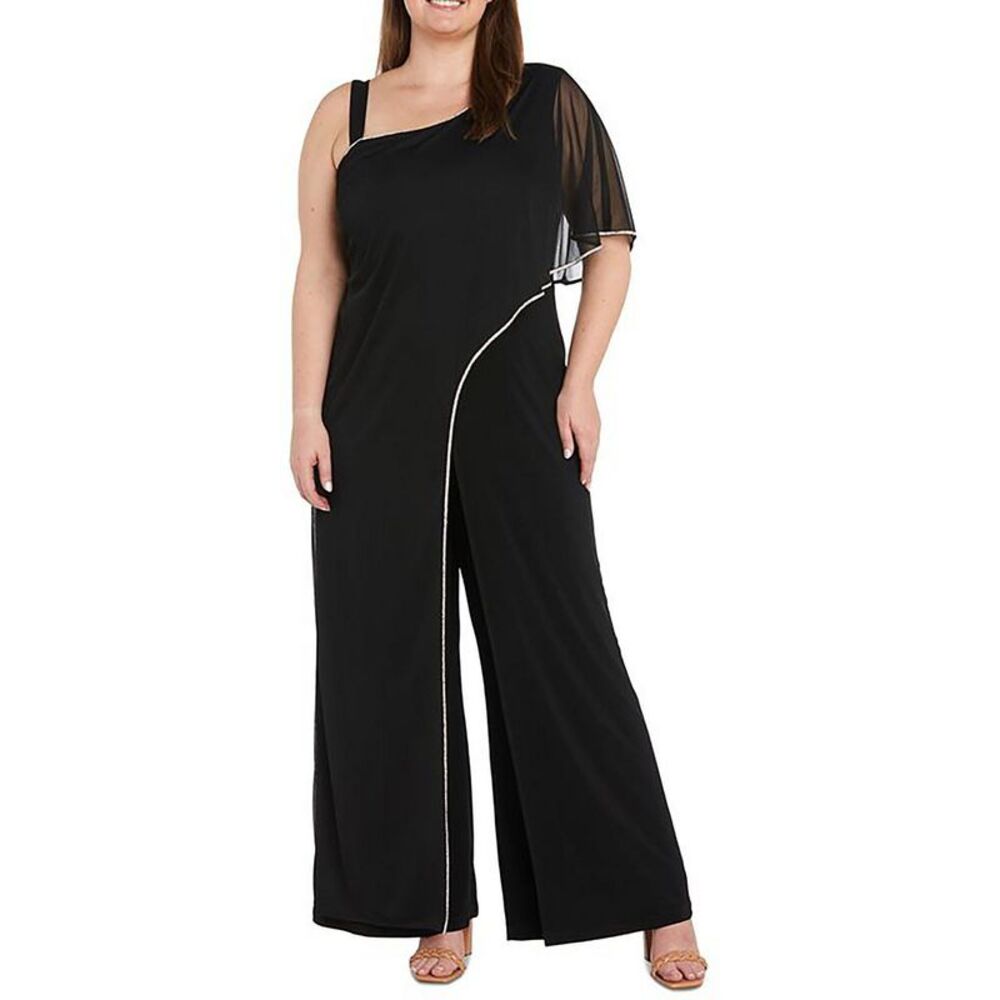 R&M Richards Womens Black Embellished Polyester Jumpsuit Plus NWT